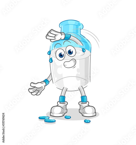 bottle of milk stretching character. cartoon mascot vector
