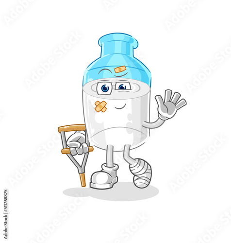 bottle of milk sick with limping stick. cartoon mascot vector