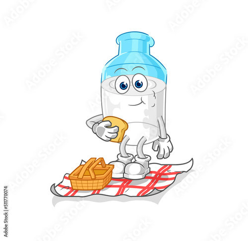 bottle of milk on a picnic cartoon. cartoon mascot vector