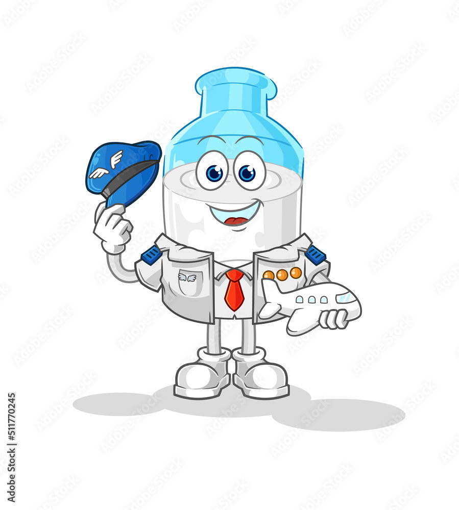 bottle of milk pilot mascot. cartoon vector