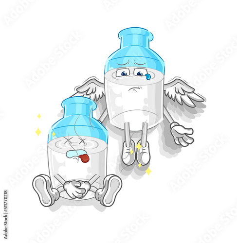 bottle of milk spirit leaves the body mascot. cartoon vector
