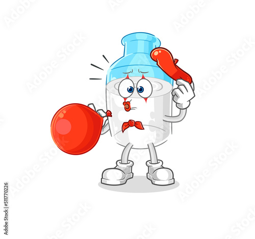 bottle of milk pantomime blowing balloon. cartoon mascot vector