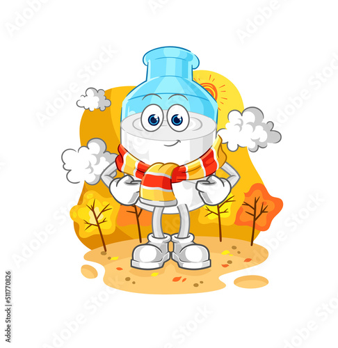 bottle of milk in the autumn. cartoon mascot vector