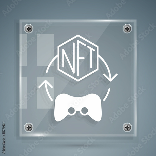 White NFT Digital crypto art icon isolated on grey background. Non fungible token. Square glass panels. Vector