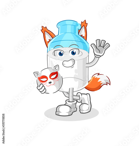 bottle of milk japanese fox character. cartoon mascot