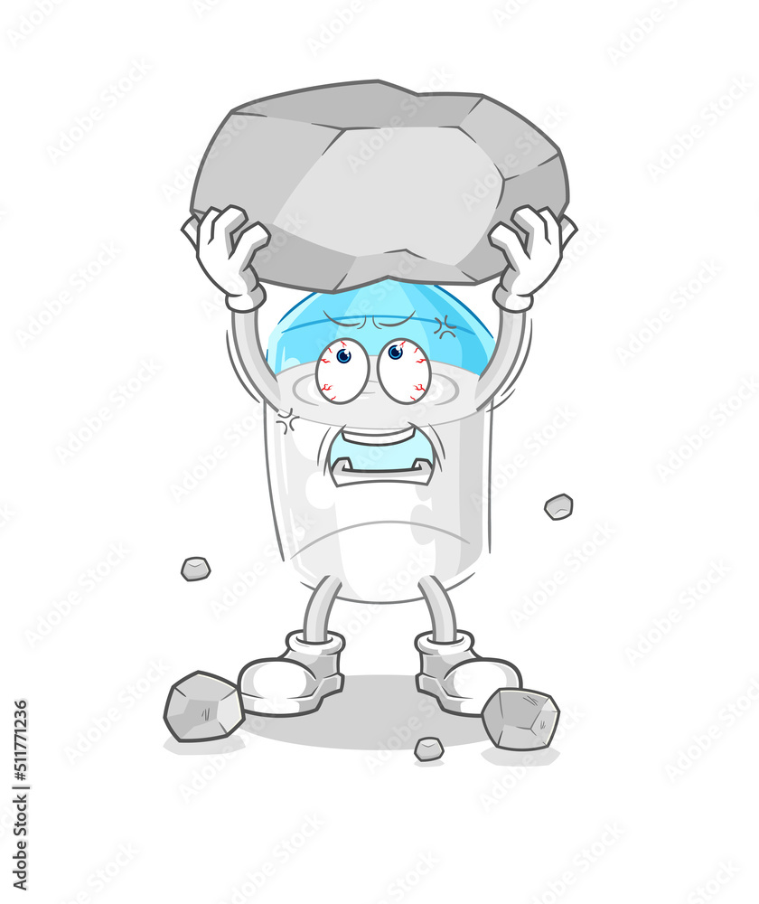 Fototapeta premium bottle of milk lifting rock cartoon character vector