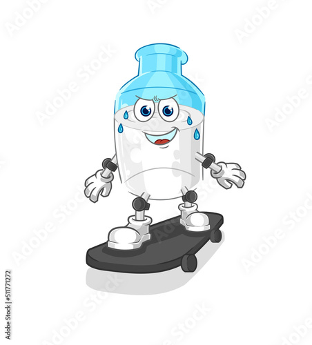 bottle of milk riding skateboard cartoon character vector