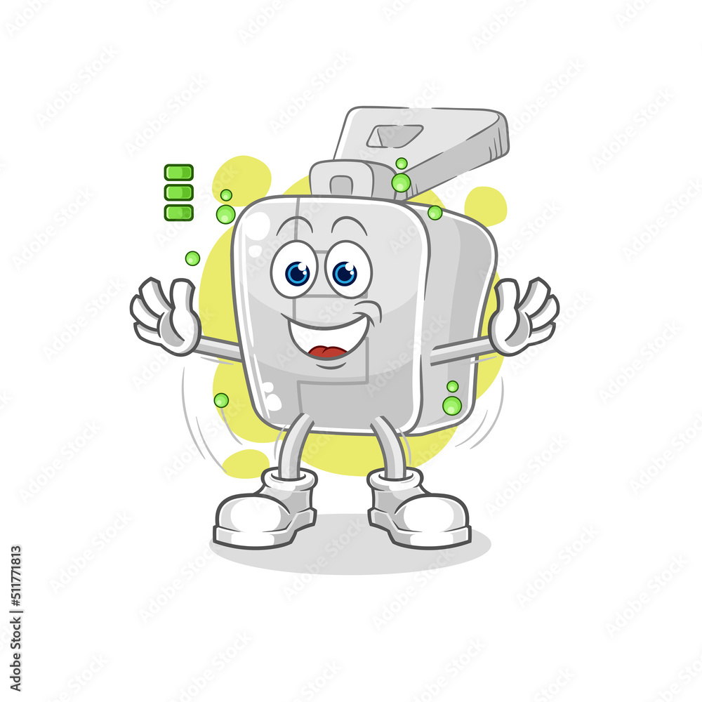 zipper full battery character. cartoon mascot vector