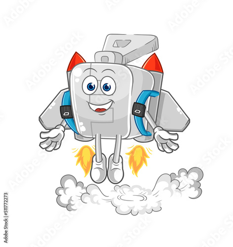 zipper with jetpack mascot. cartoon vector
