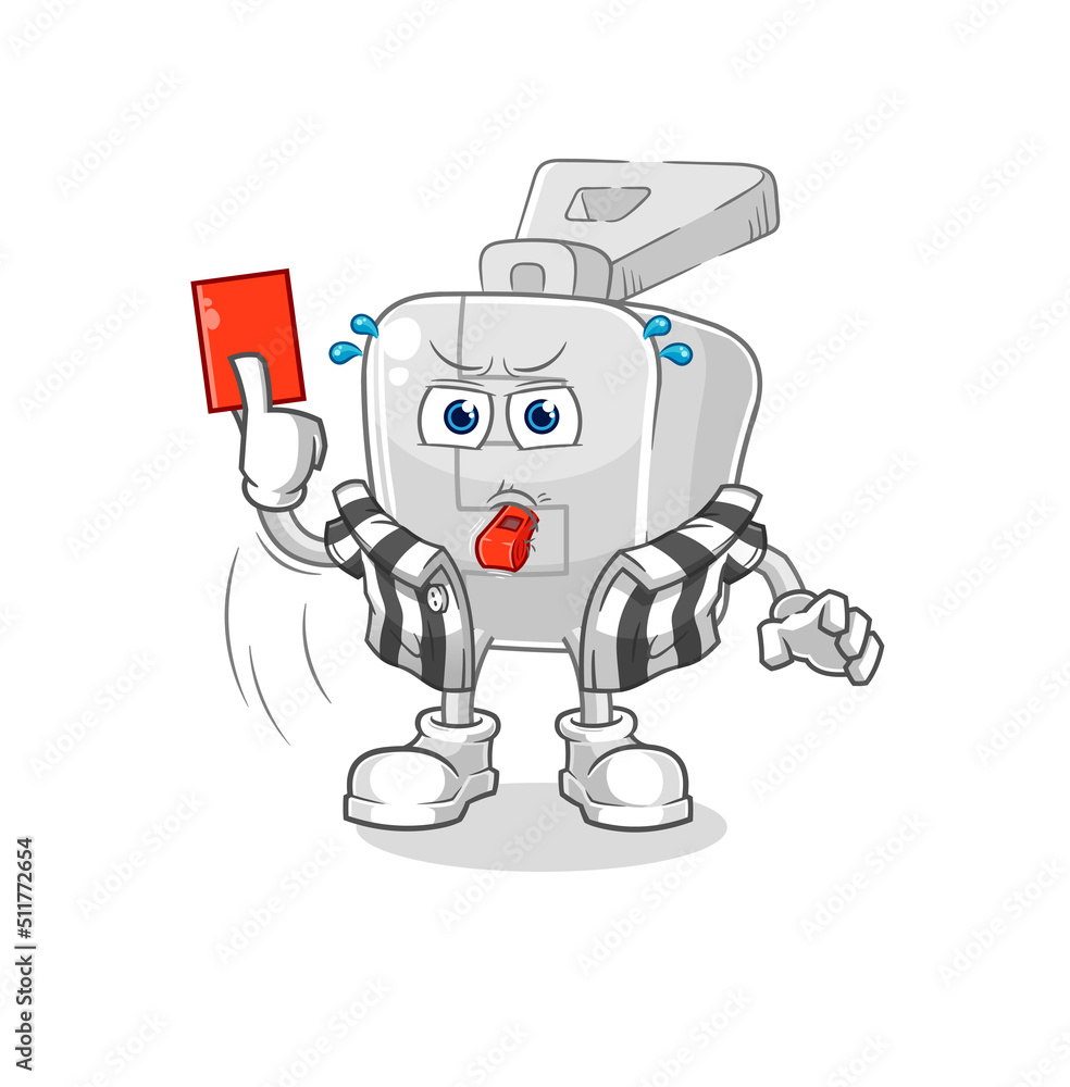 zipper referee with red card illustration. character vector