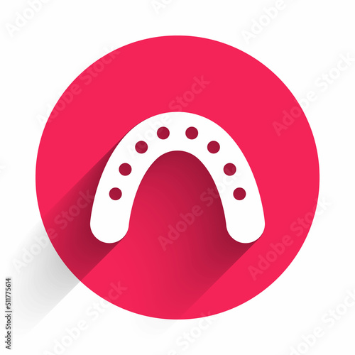 White Mouth guard boxer icon isolated with long shadow background. Red circle button. Vector