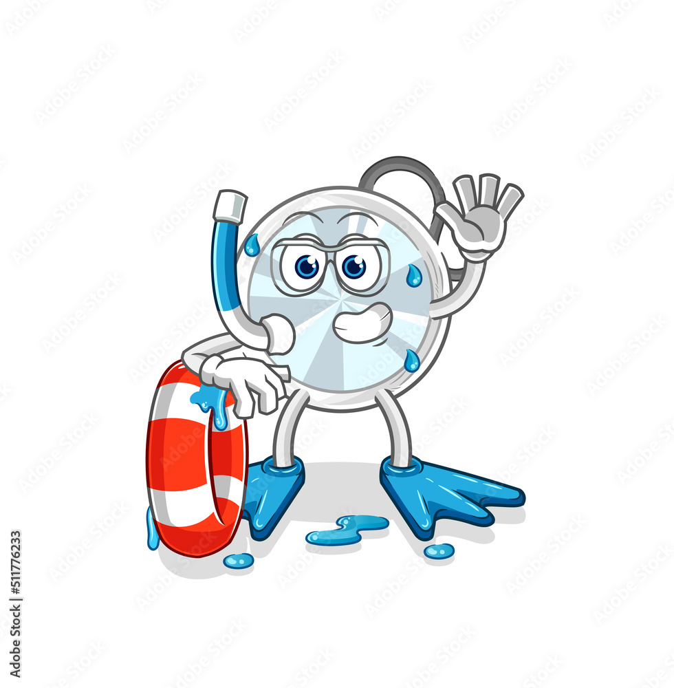 stethoscope swimmer with buoy mascot. cartoon vector
