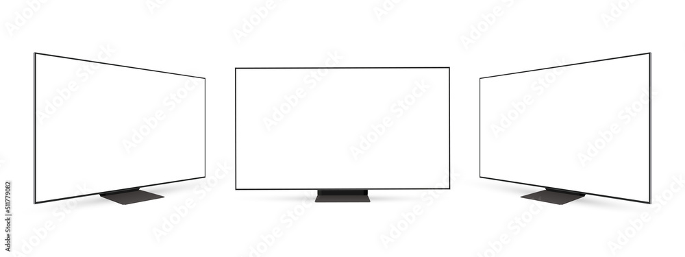 Set of Wide TV Mockup, Front and Side View, Isolated on White Background. Vector Illustration Set of Wide TV Mockup, Front and Side View, Isolated on White Background. Vector Illustration