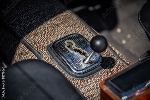 Quadro em tela Close up horizontal shot of the gear shifter of a vintage car.
