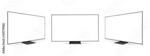 Set of Wide TV Mockup, Front and Side View, Isolated on White Background. Vector Illustration
