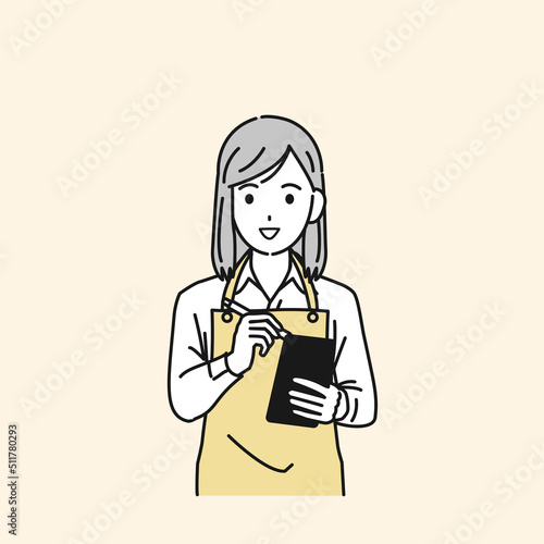 注文を取る飲食店の店員　女性　仕事　アルバイト