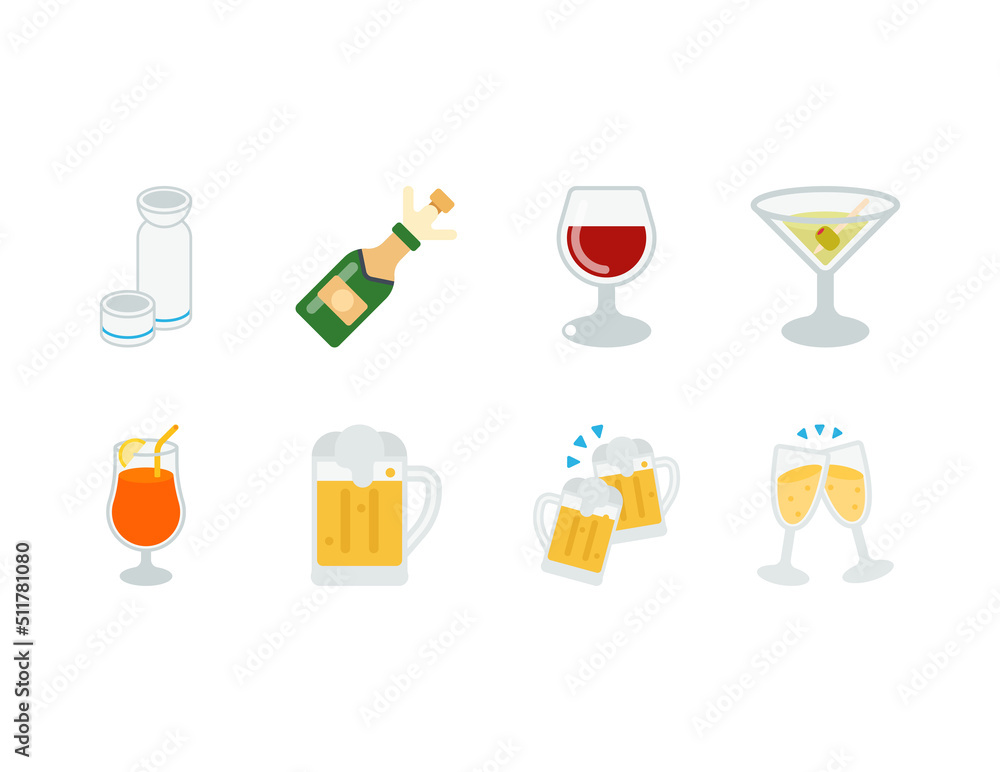 Alcohol drinks vector isolated icon set Alcohol drinks vector isolated icon set