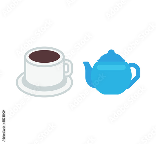 Teapot and mug vector icon set