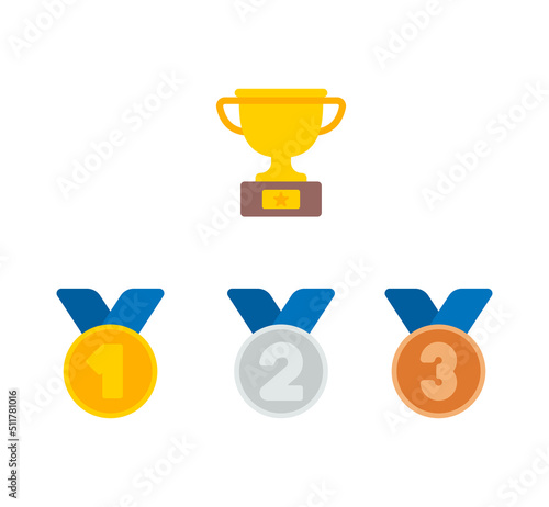 Trophy and sports medal vector icon set