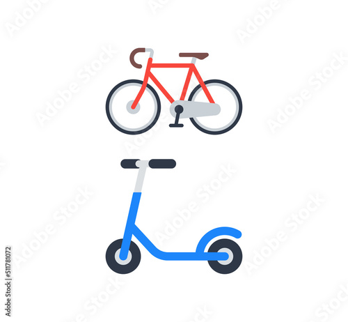 Bicycle and kick scooter vector isolated icon set