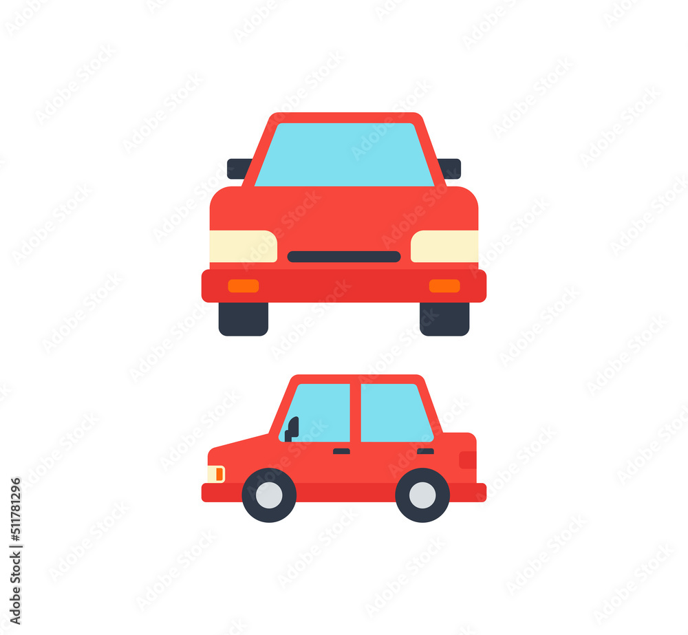 Red car vector isolated icon set