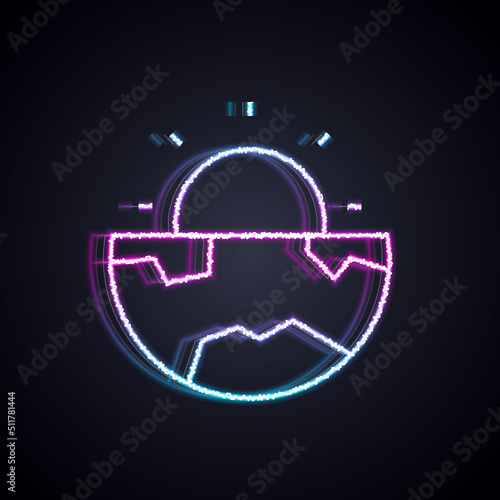 Glowing neon line Earth core structure crust icon isolated on black background. Vector