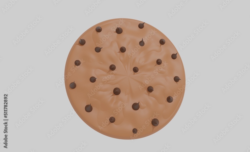 Fototapeta premium Chocolate chip cookie 3d render fast food concept template