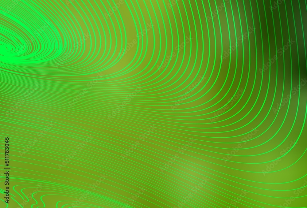 Light Green, Yellow vector pattern with curved lines.