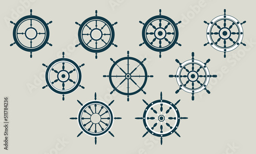 Ship wheel controller icons set. Simple set of ship wheel controller vector icons for web design on white background