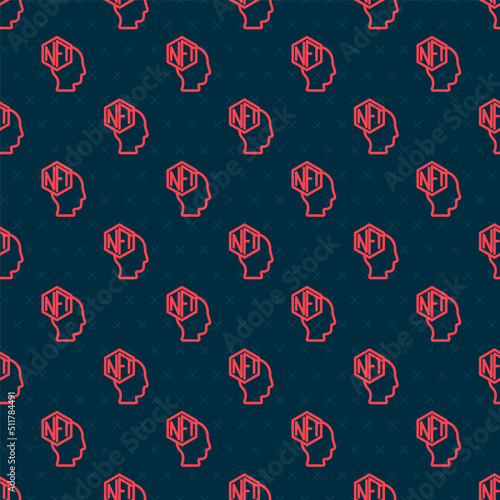 Red line NFT Digital crypto art icon isolated seamless pattern on black background. Non fungible token. Vector