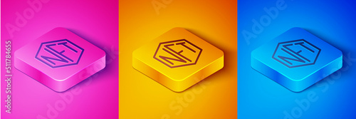 Isometric line NFT Digital crypto art icon isolated on pink and orange, blue background. Non fungible token. Square button. Vector