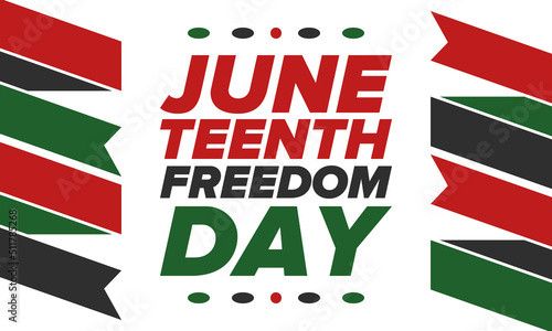 Juneteenth Independence Day. Freedom or Emancipation day. Annual american holiday, celebrated in June 19. African-American history and heritage. Poster, greeting card, banner and background. Vector