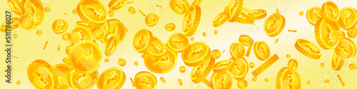 Indian rupee coins falling. Bold scattered INR coins. India money. Immaculate jackpot, wealth or success concept. Vector illustration.