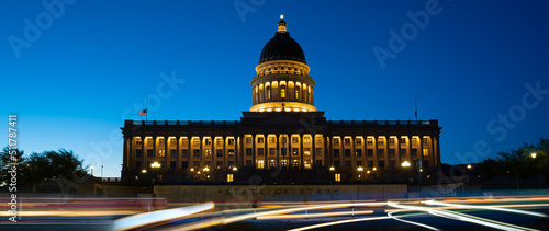 Utah State Capitol At Night Panorama