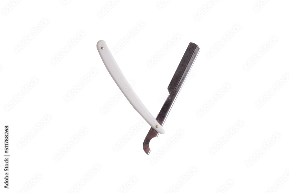 Beard razor with white handle, isolated with white background, barber hairdressing supplies beard razor Beard razor with white handle, isolated with white background, barber hairdressing supplies beard razor
