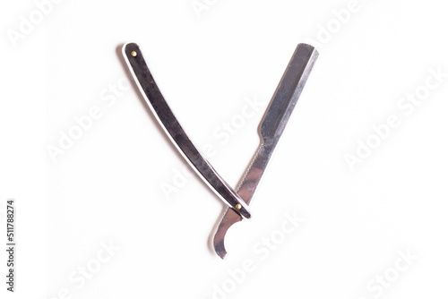 Steel metal beard razor, isolated with white background, barber hairdressing equipment beard razor