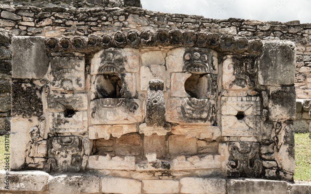 Stone Chac Mask, Mayan Ruins, Mayapan Archaeological Zone, Yucatan State, Mexico