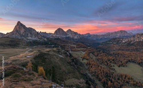 Autumn scenery in Dolomites mountains