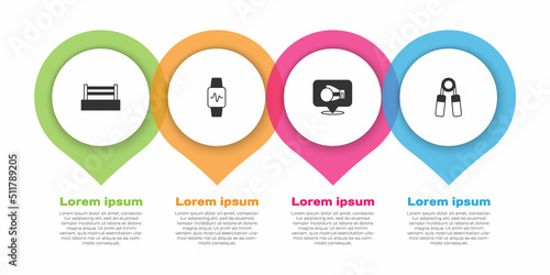 Set Boxing ring, Smart watch with heart, glove and Sport expander. Business infographic template. Vector