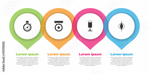 Set Stopwatch, Boxing gong, Punching bag and . Business infographic template. Vector