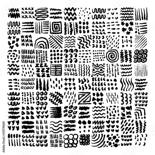 Scribble big collection set. Black and white isolated doodle vector pattern