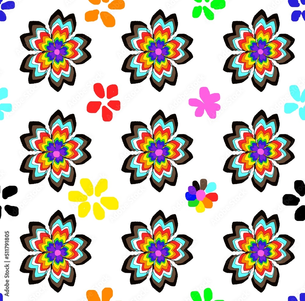 flower Rainbow colorful on white isolated background.pattern for pride month.Lgbtq texture.decorated giftwrap,card ,fabric,wallpaper.