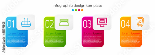 Set line Sport bag, Boxing ring, and training paws. Business infographic template. Vector