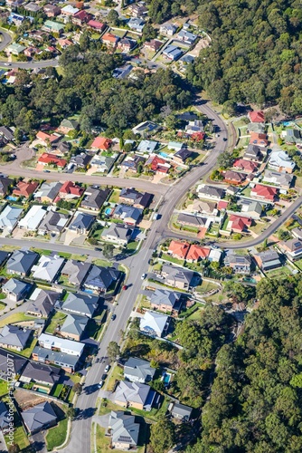 Aerial View Australian Residential Area - Newcastle NSW showing typical Australian suburb