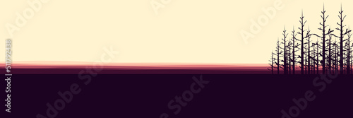 dead tree silhouette in landscape flat design vector illustration good vector for wallpaper, background, backdrop, banner, web, tourism, adventure and design template