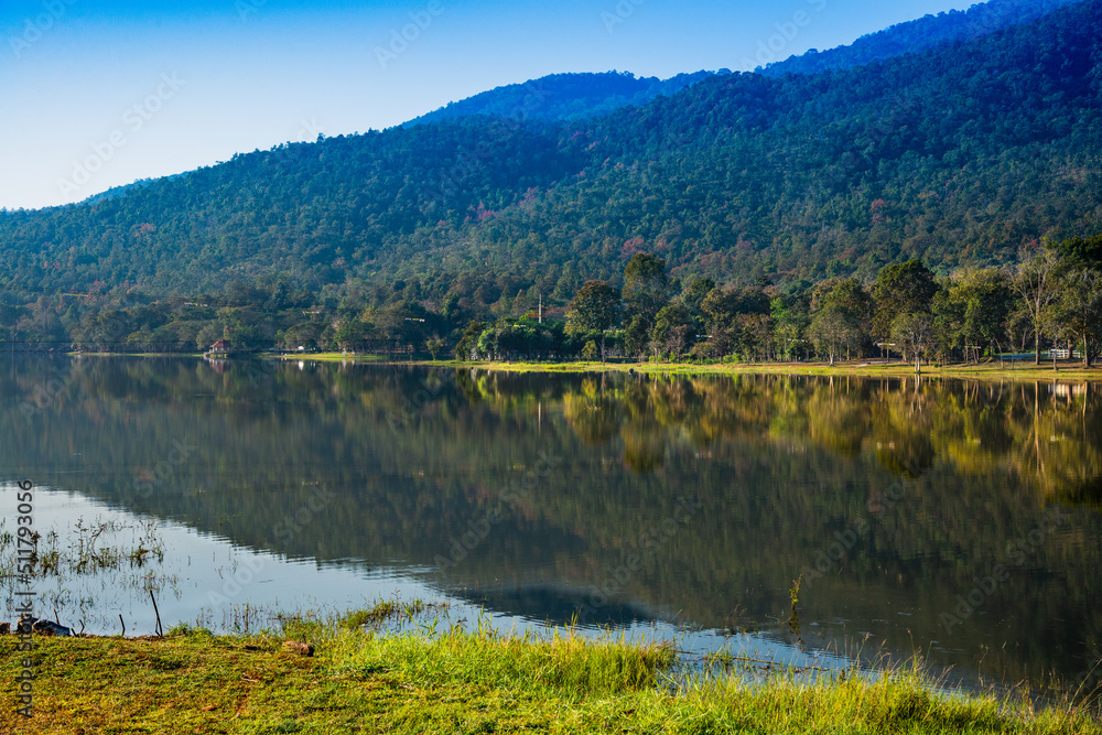 Fototapeta premium Huay Tueng Thao Reservoir in Chiang Mai Province