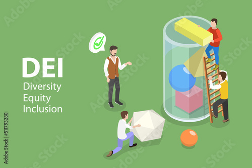 3D Isometric Flat Vector Conceptual Illustration of DEI - Diversity, Equity And Inclusion, Human Rights and Equal Opportunities