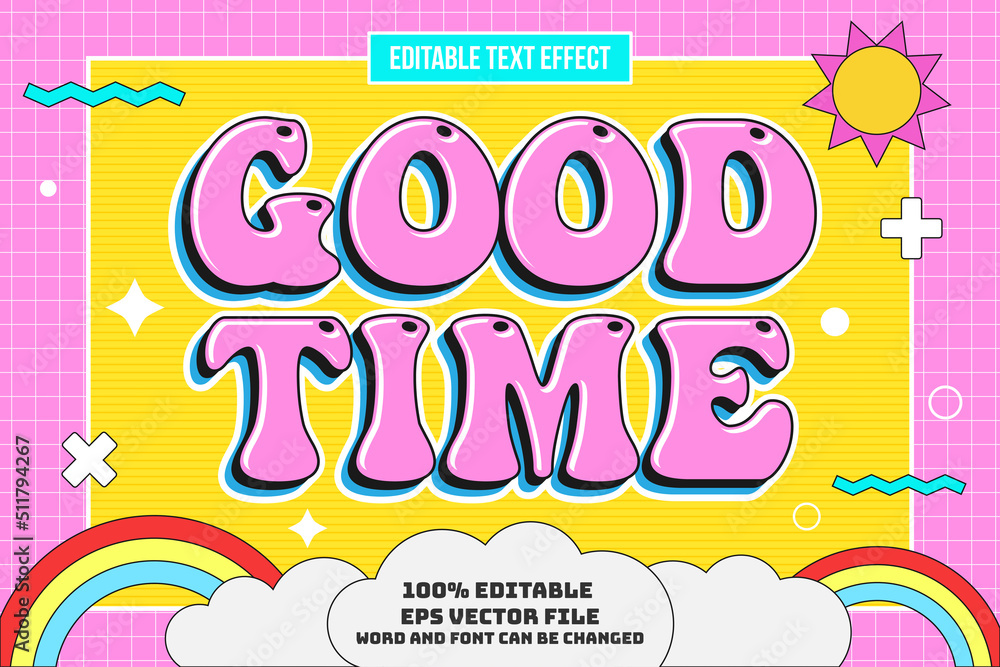 Good Time editable text effect trendy cartoon style