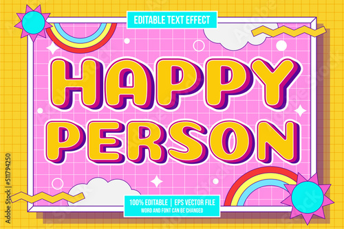 Happy Person editable text effect flat trendy cartoon style