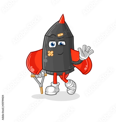 dart sick with limping stick. cartoon mascot vector